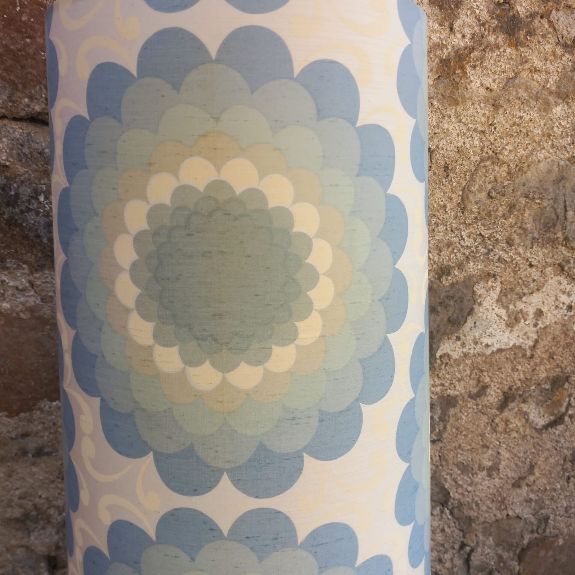 Vintage lampenkap, blauw, Bloemmotief.