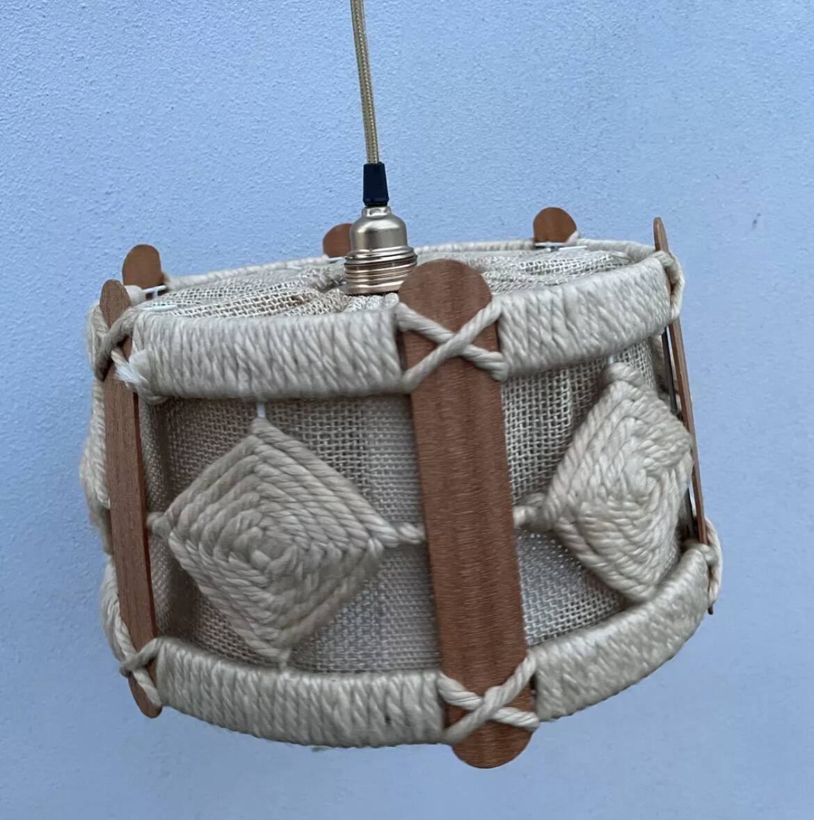 Scandinavian style jute and wood pendant light