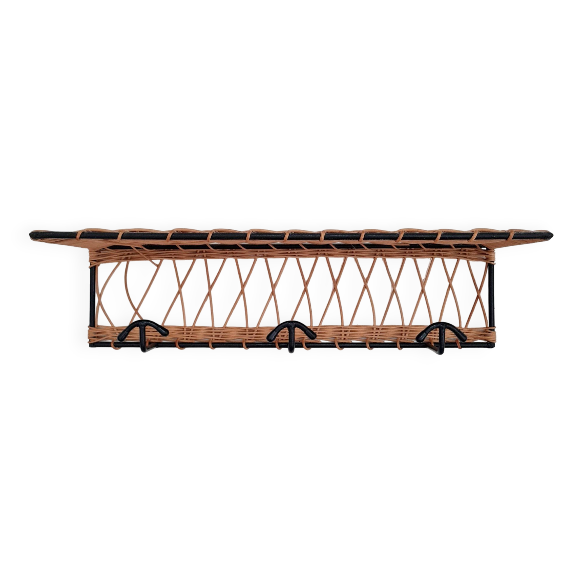 Metal and rattan coat rack
