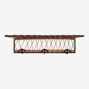 Metal and rattan coat rack