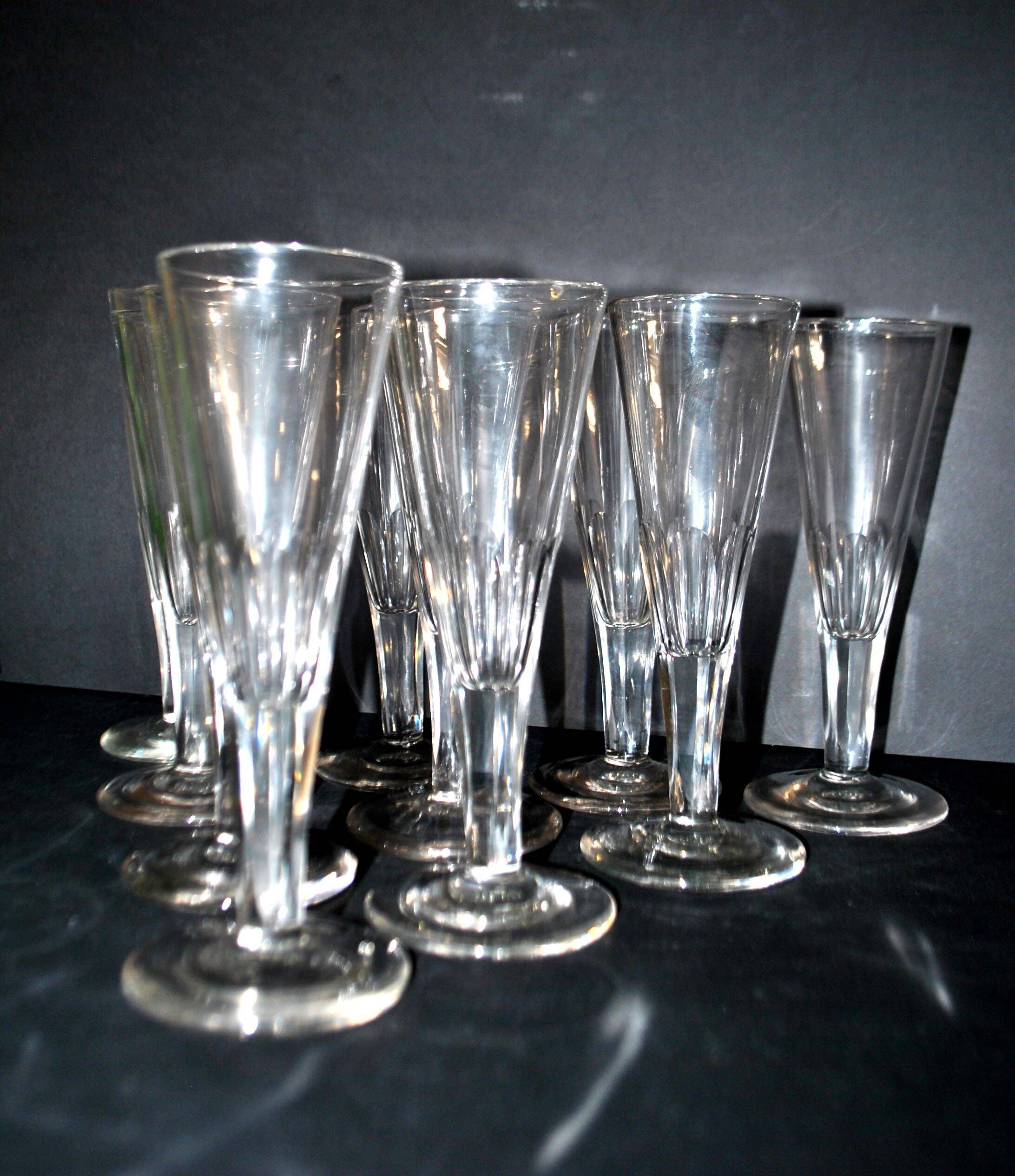 Portieux? Set of 10 cut glass champagne flutes from 1900 bistro.