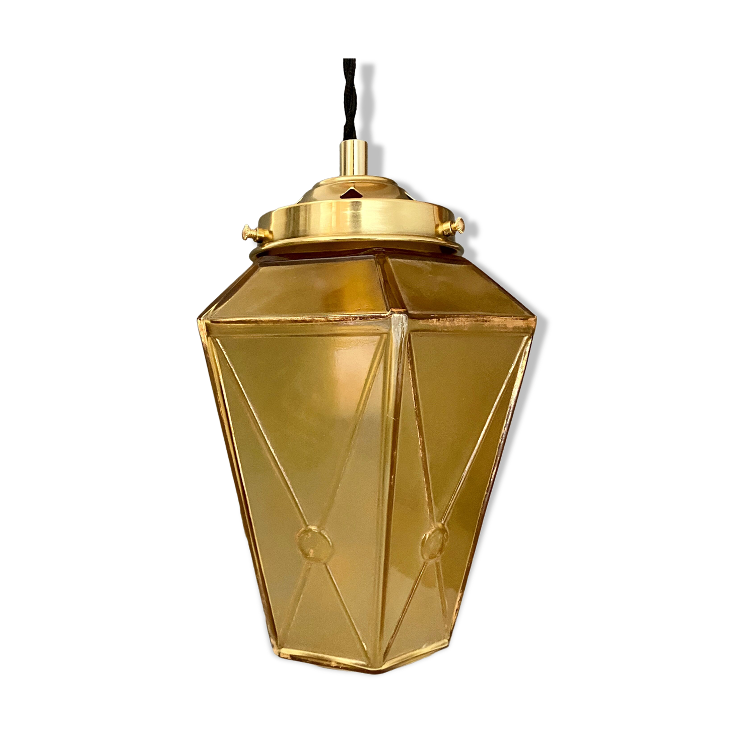 Suspension globe vintage art deco in yellow and gold glass