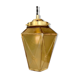 Suspension globe vintage art deco en verre jaune et doré