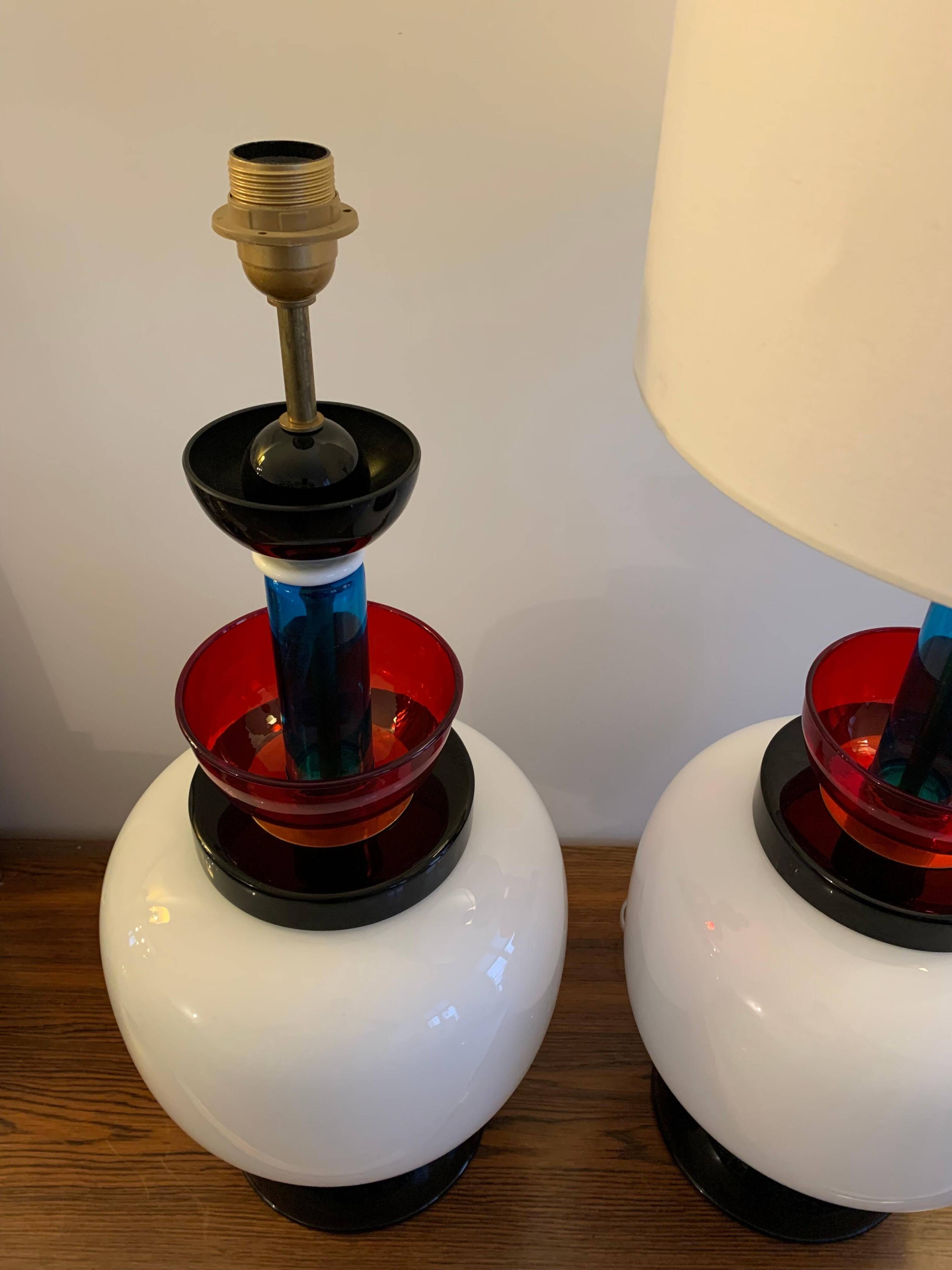 XXL table lamps in the style of Ettore Sottsass, made of Murano glass, Italy, 1970.