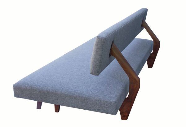 Lit de repos des années 1950 en gris, nouveau revêtement et tissu