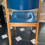 Series of 6 stackable vintage chairs, italian design, blue tinted beech, ca 1980