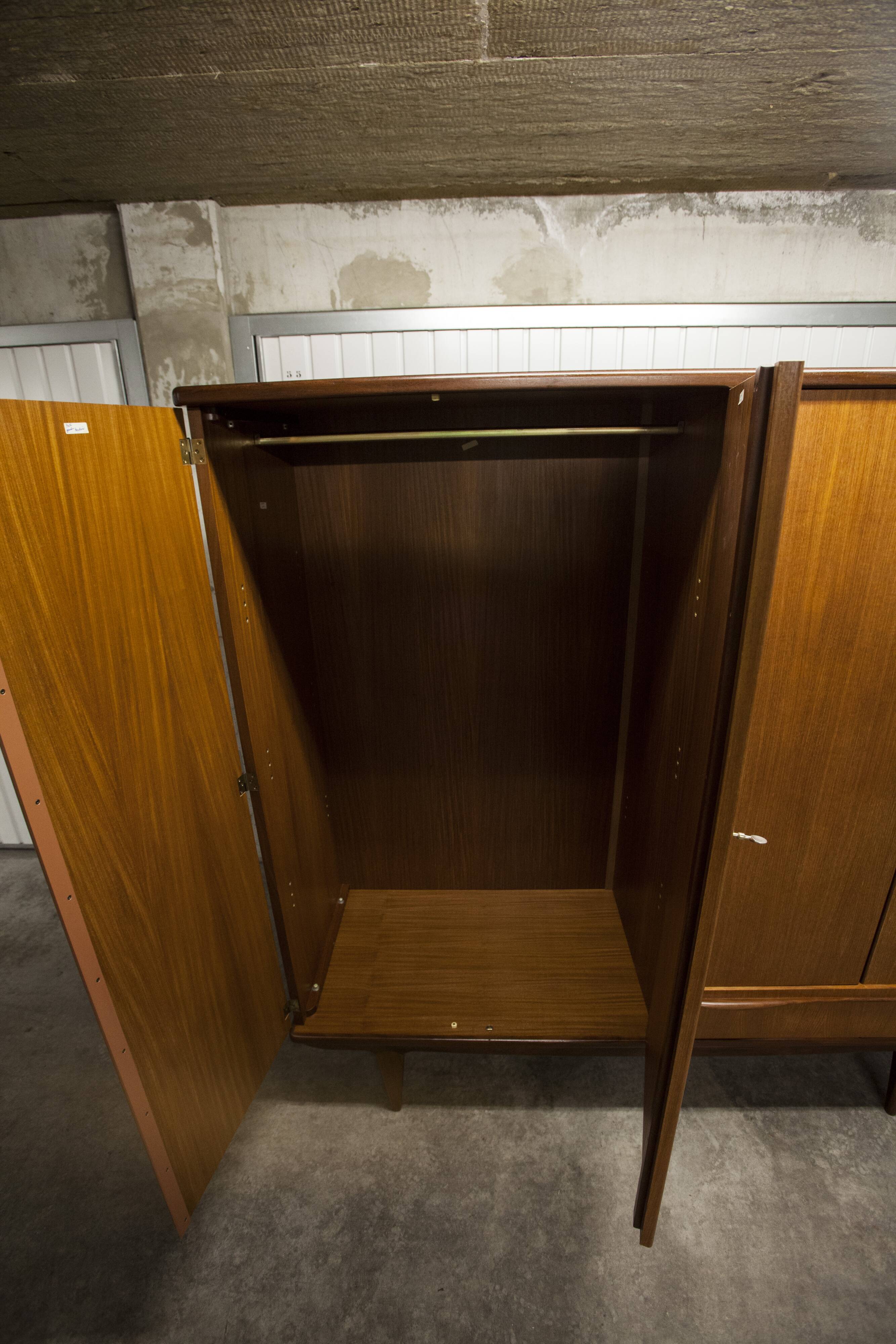 Scandinavian wardrobe 1960 teak 4 doors, 3 drawers, 2keys