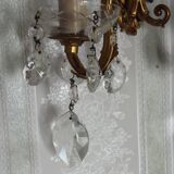 French Antique Gilt Bronze Double Light Crystal Mirrored Wall Sconce 4806