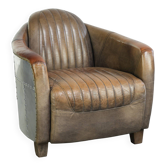 Sturdy cowhide aviator design club armchair with a unique aluminium finish