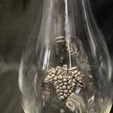 Crystal wine carafe with pewter decor and 20th century tasting stopper
