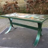 Vintage ceramic coffee table Vallauris spirit with metal x base