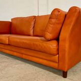 Canapé en cuir cognac vintage rétro pour 3 personnes danois