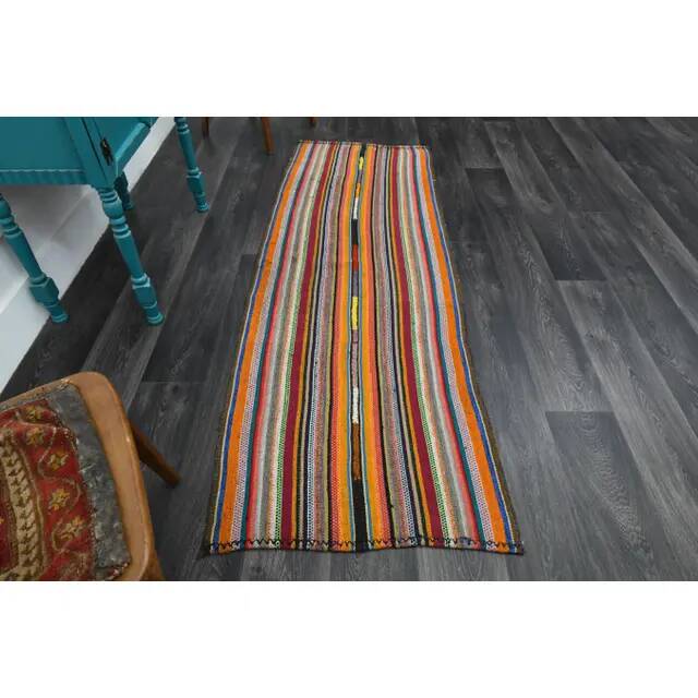 1970s Vintage Turkish Oushak Handmade Wool Cotton Orange Runner Rug  77x216