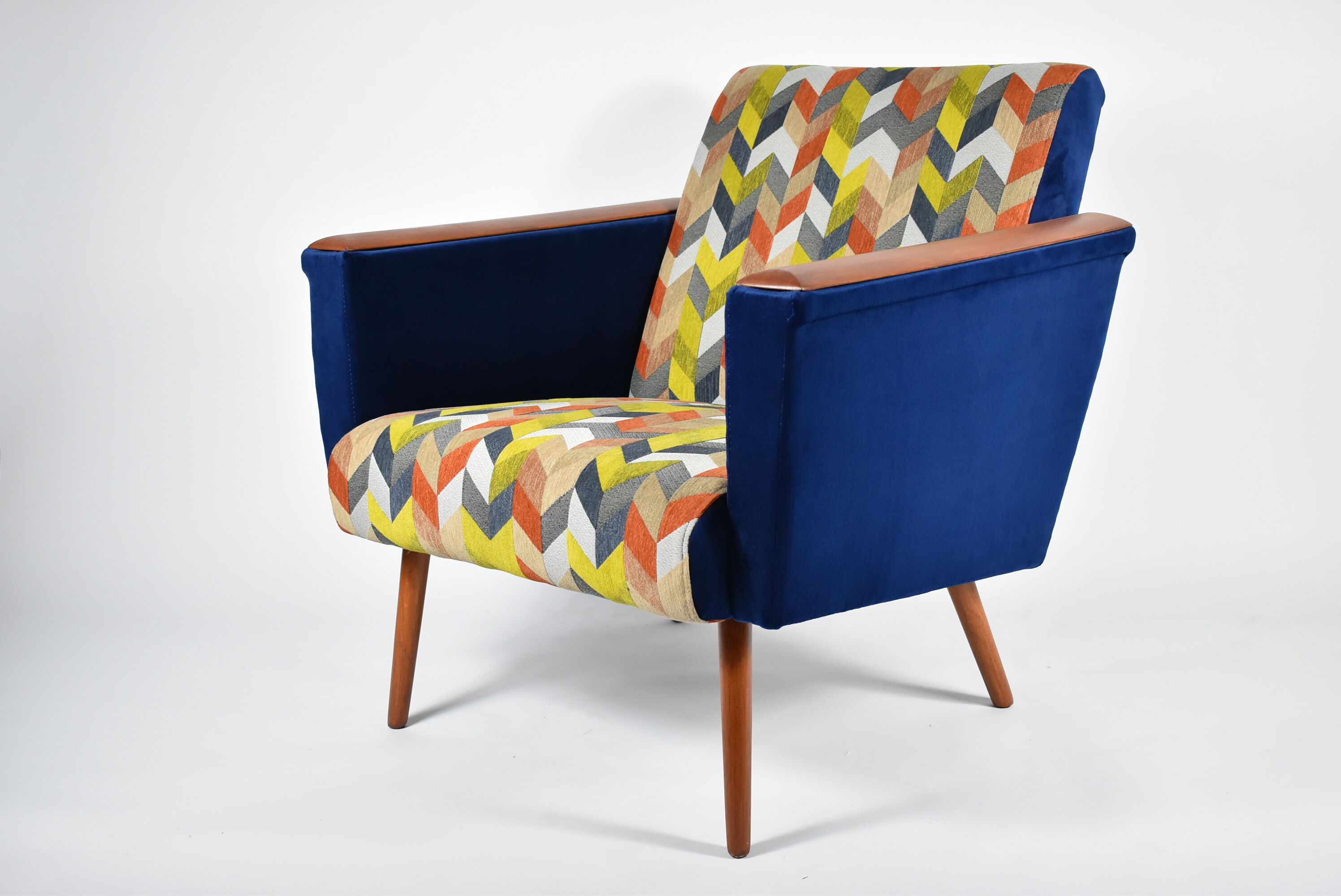Mid-century armchair, 1960s, fully restored, blue velvet