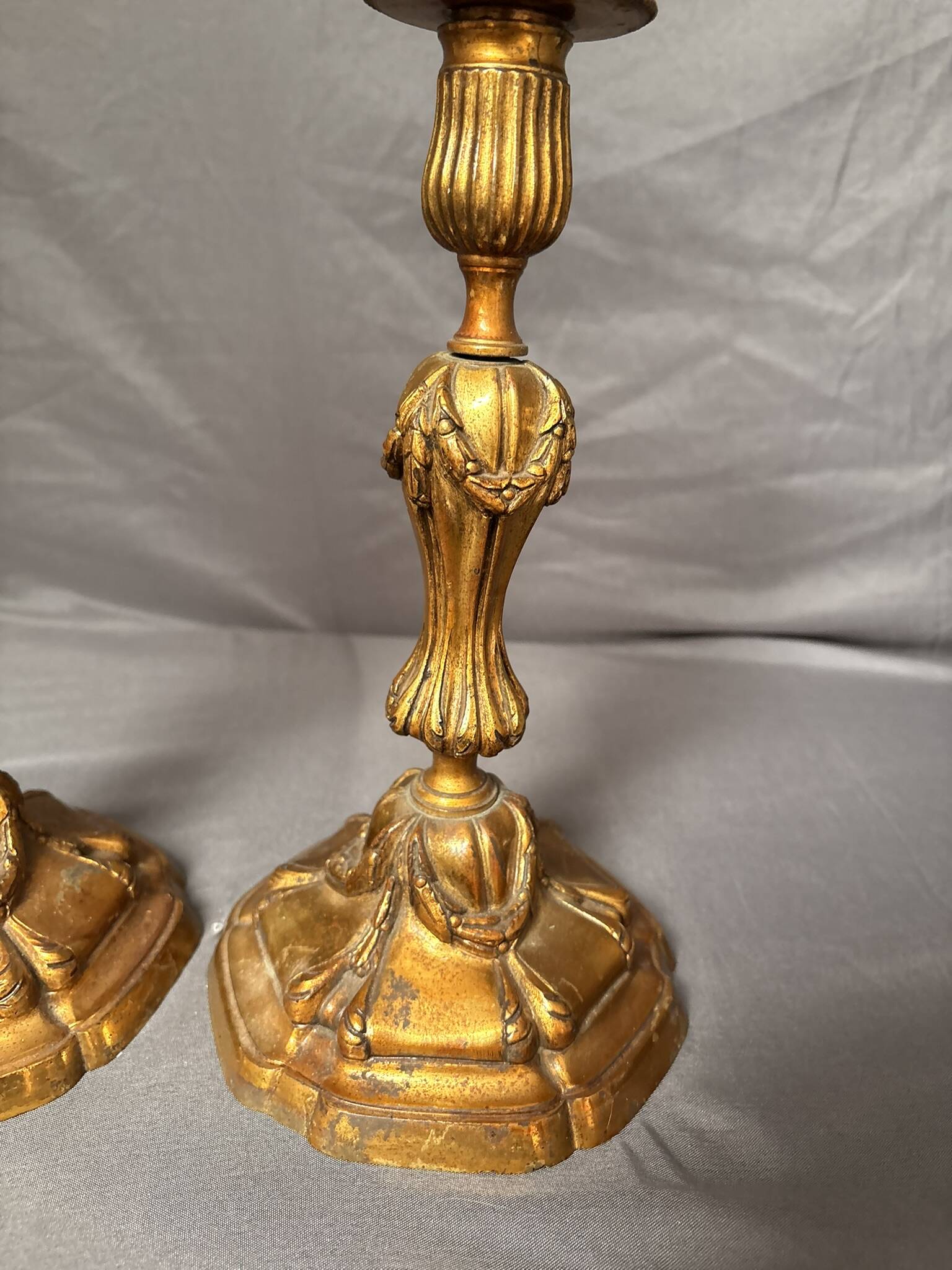 Antique Pair of Gilded Candle Holders Rocaille Rococo Louis XV Torchères