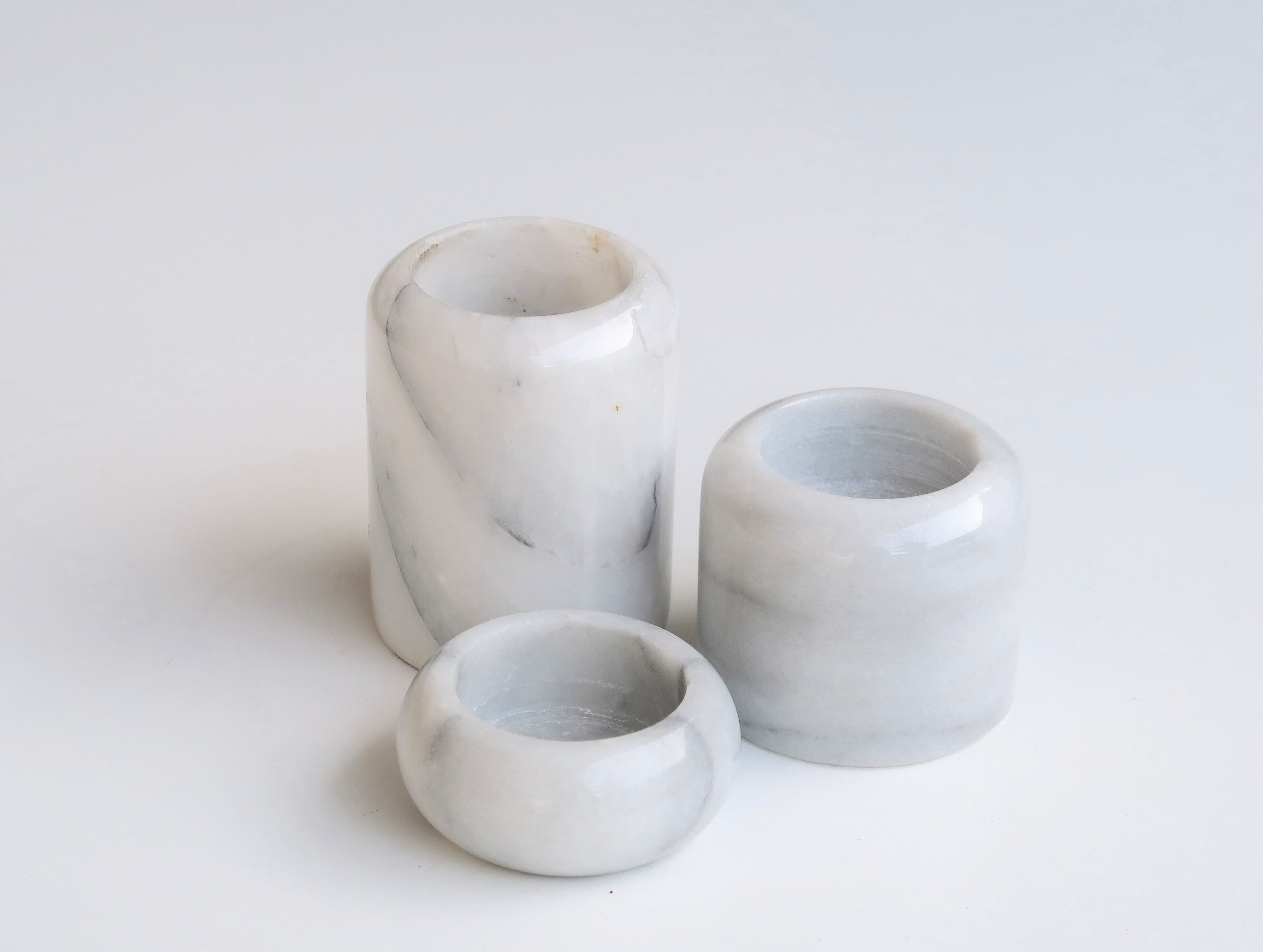Trio of marble candle holders, 80s