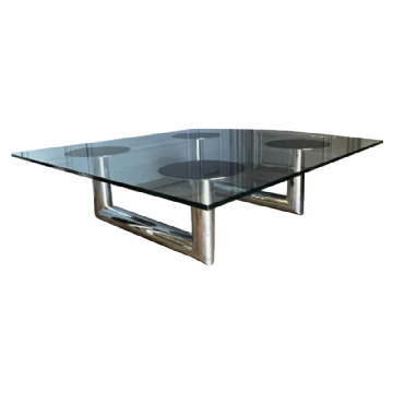 Large square coffee or coffee table in chromed steel, Italian design, ca 1970