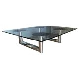 Table basse ou de salon carrée en acier chromé design italien, ca 1970