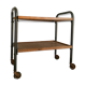 Serving table on metal wheels and antique wood