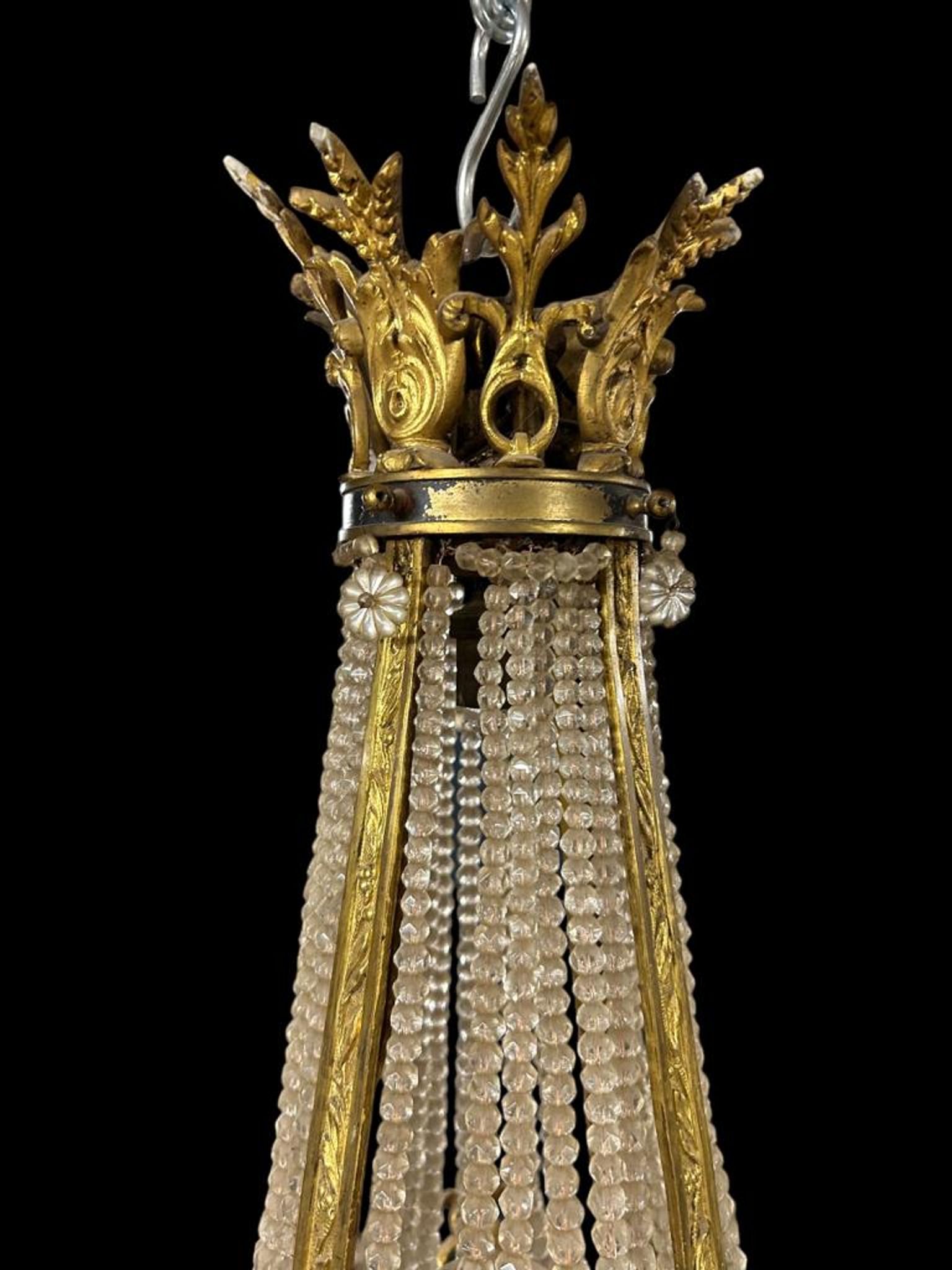 Hot air balloon chandelier in gilded bronze Louis XVI style of Napoleon III period