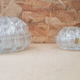 Pair old vase pique flowers molded glass made in france vintage
