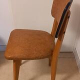 Set of 4 vintage chairs, in beech and imitation leather.