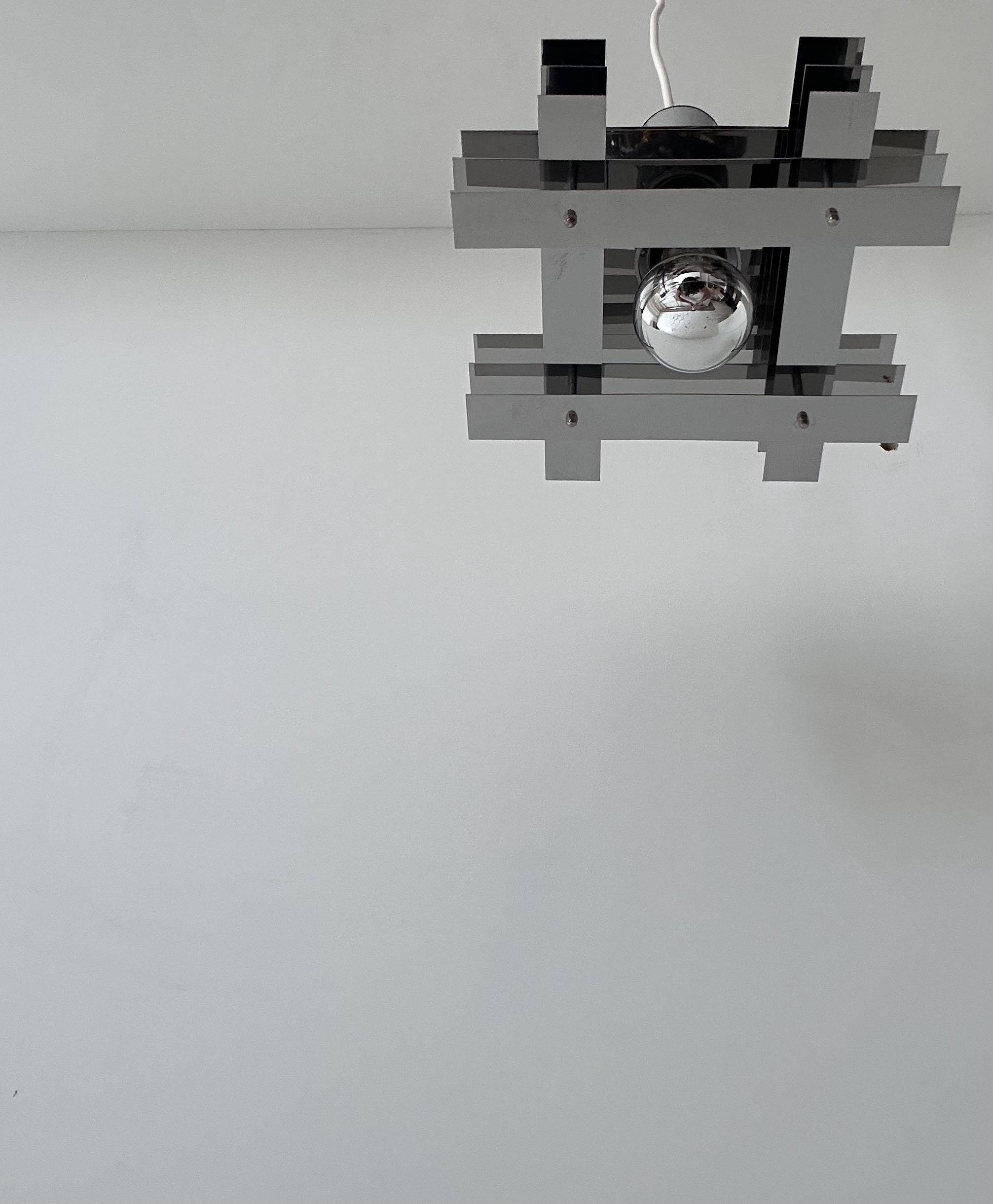 Vintage geometric pendant light, chrome metal, France 1960s