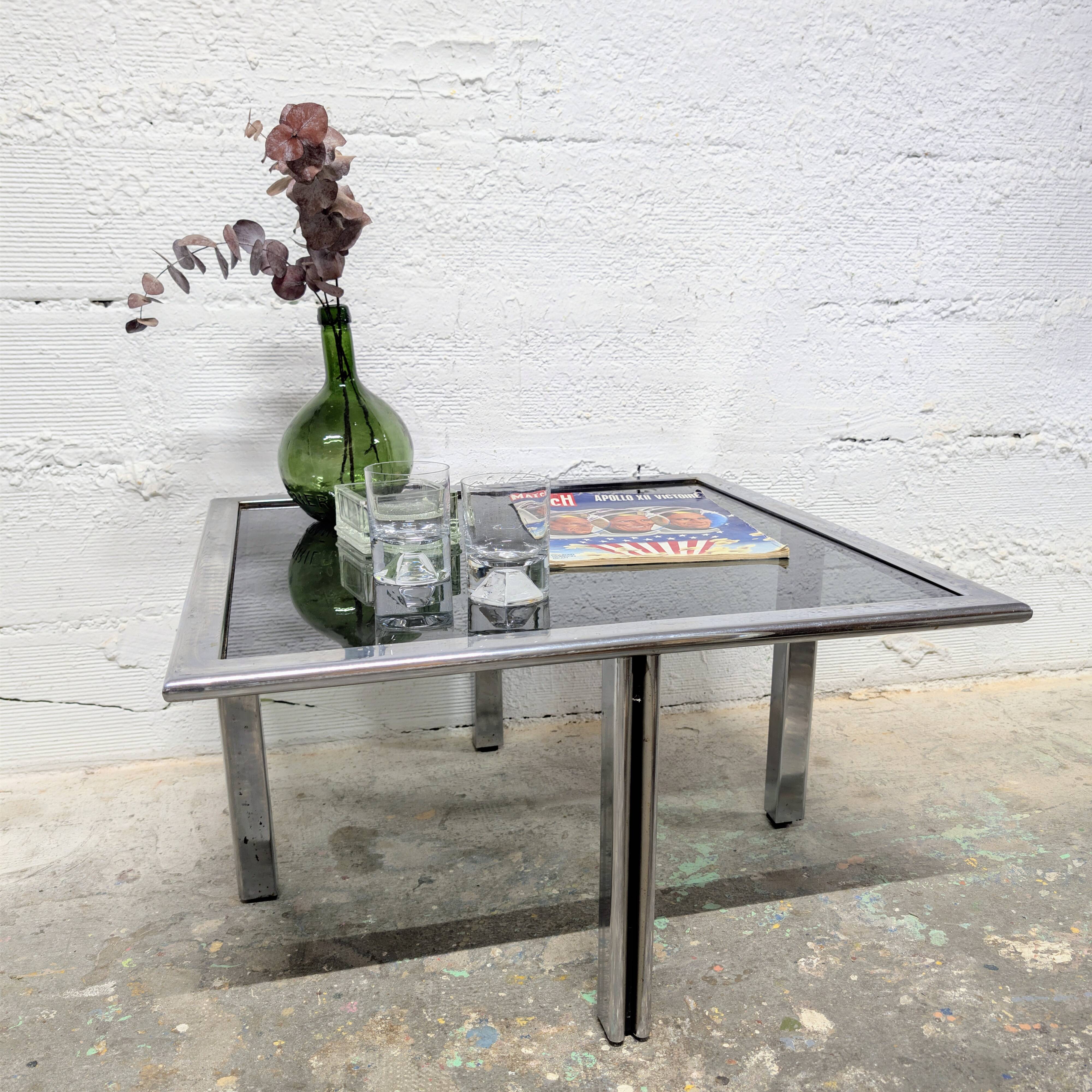 Metal and smoked glass coffee table
