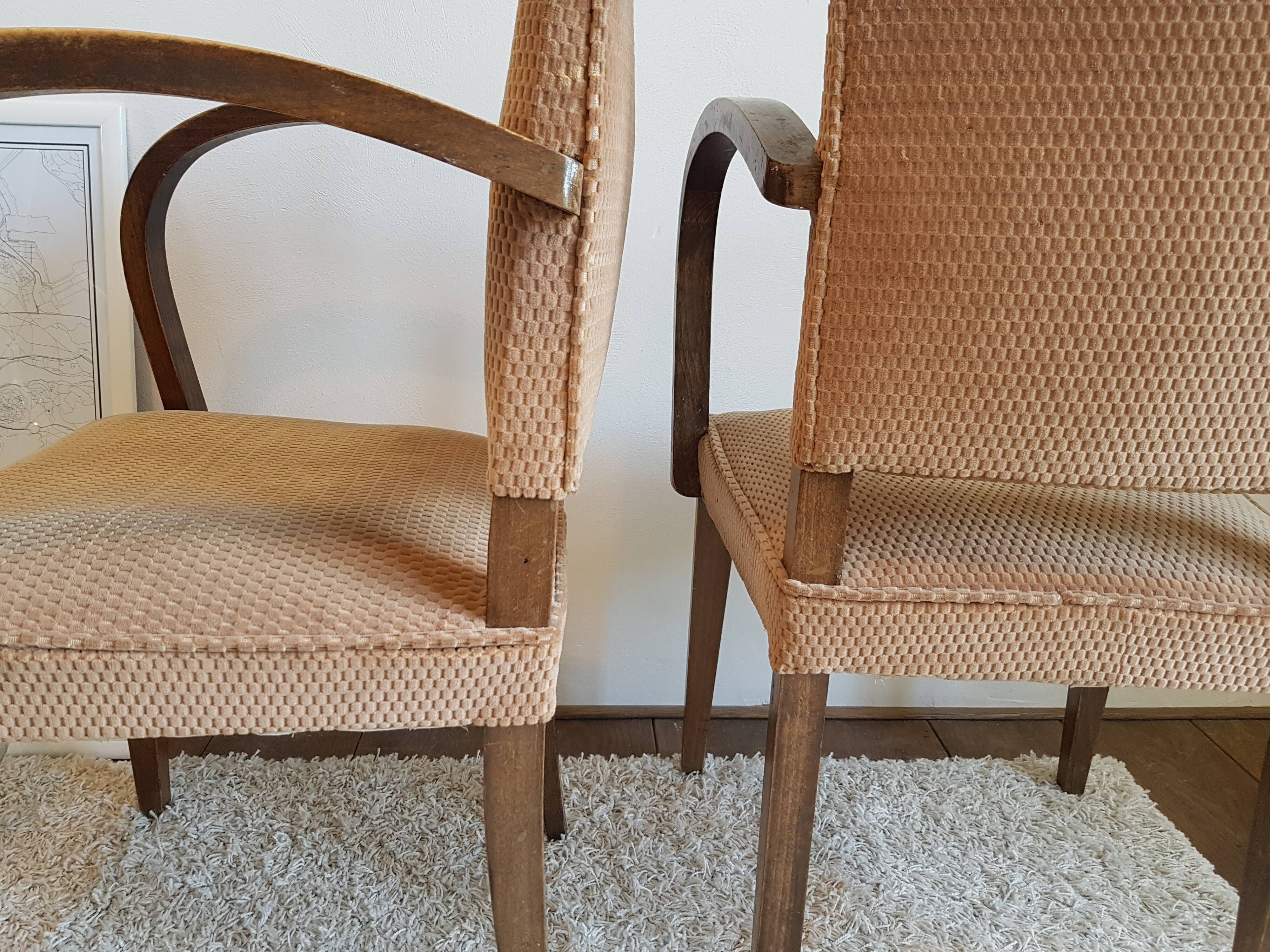 Pair of vintage bridge armchairs-circa 1960-wood and velvet