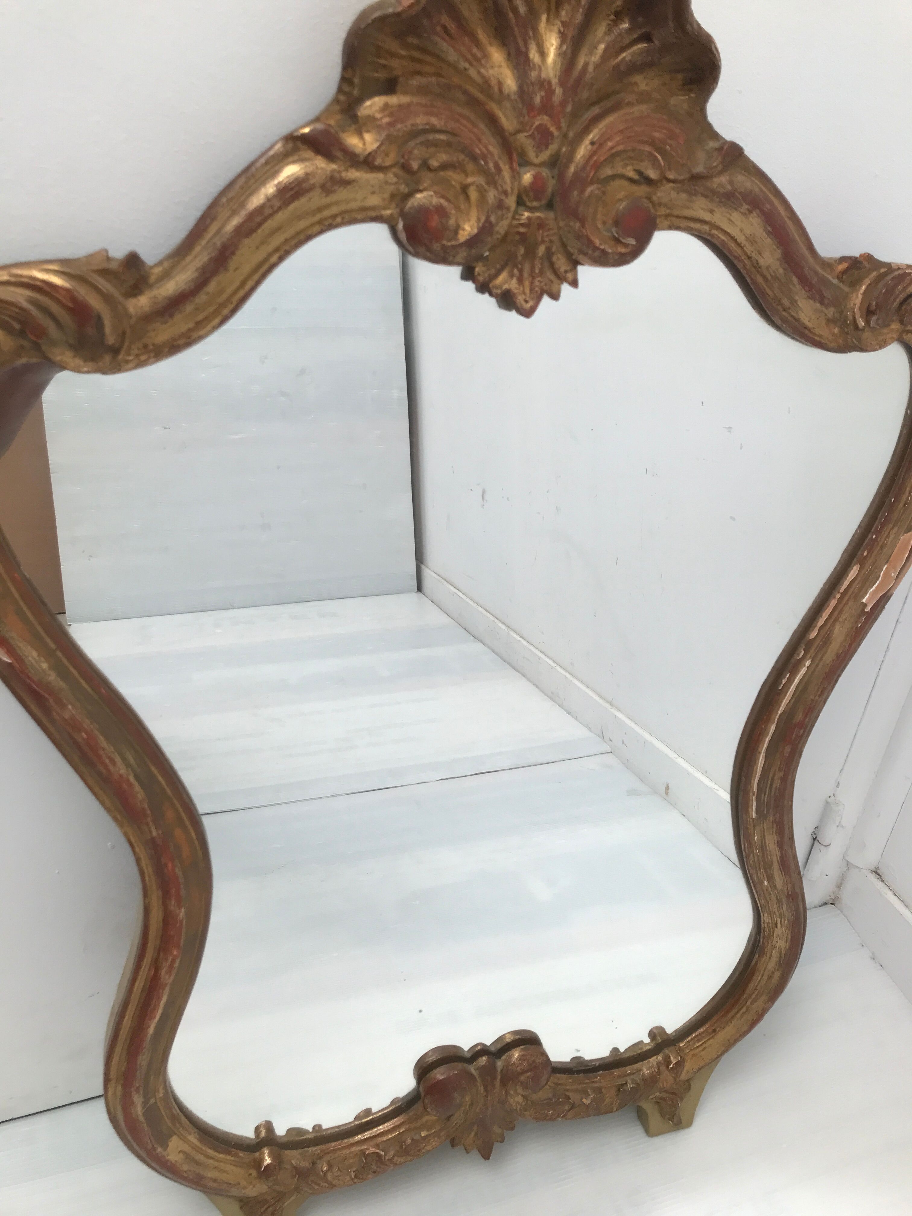 Gilded wooden mirror decoration shell Louis XIV