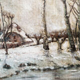 Huile sur toile signée, paysage de neige