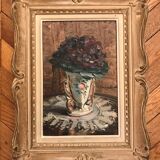 Bouquet of oil violets on framed canvas