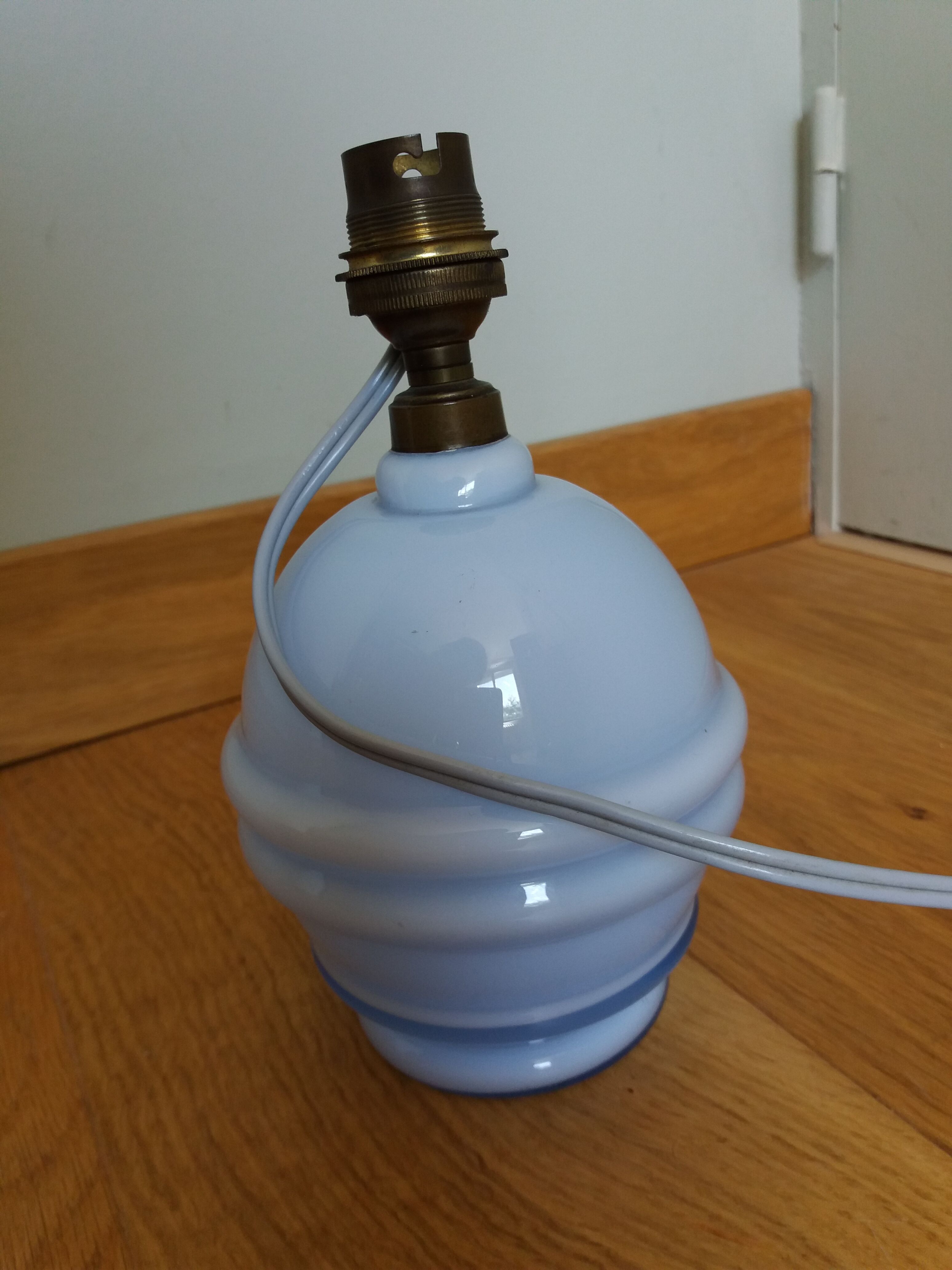 Sky blue opaline blown glass lamp
