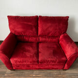 Vintage Red Velour Sofa, Ikea 1990s