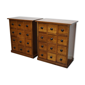 Pair of vintage apothecary cabinets in oak, France, 1930s