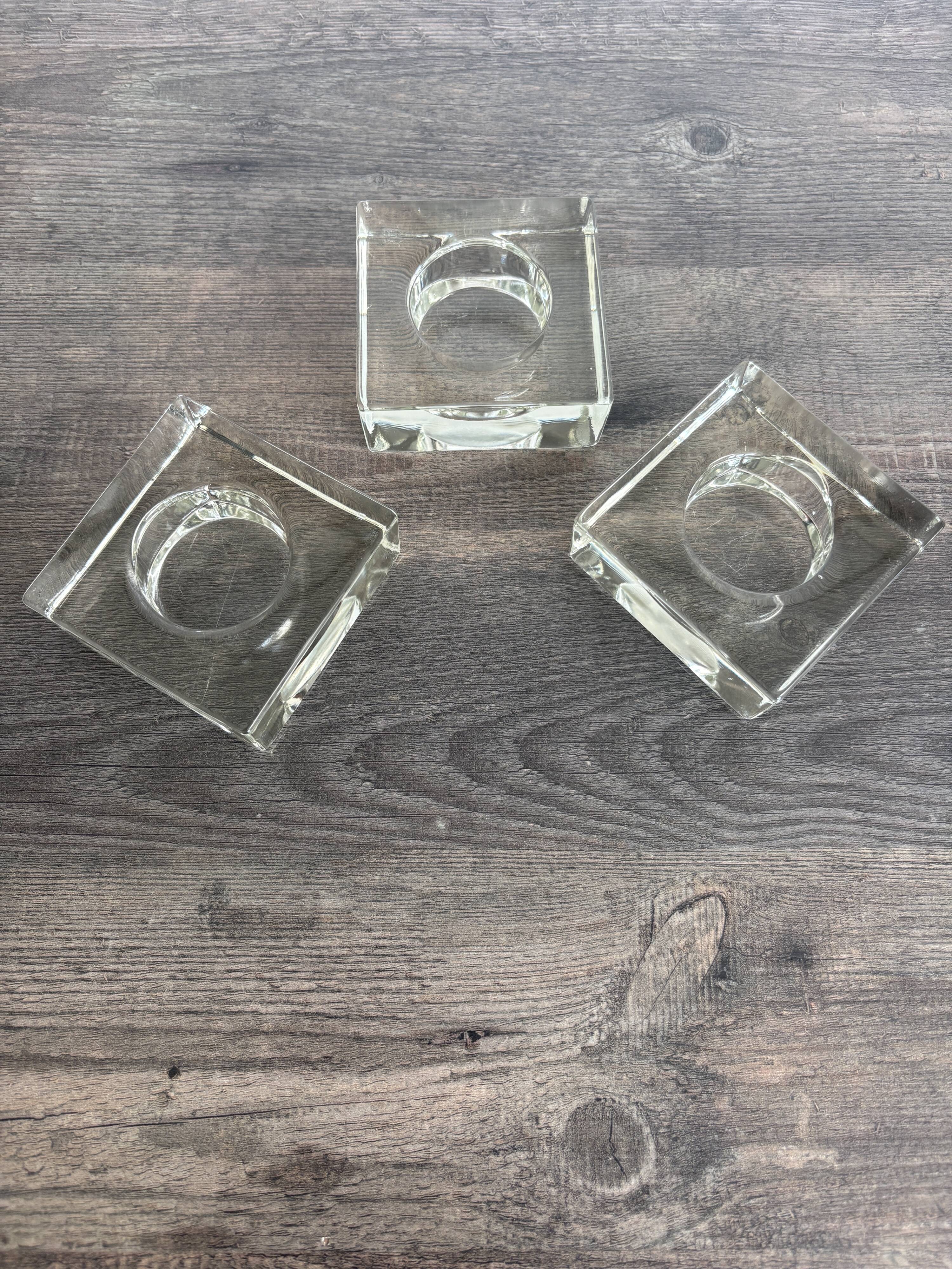 Set of 3 Cubic Glass Candle Holders