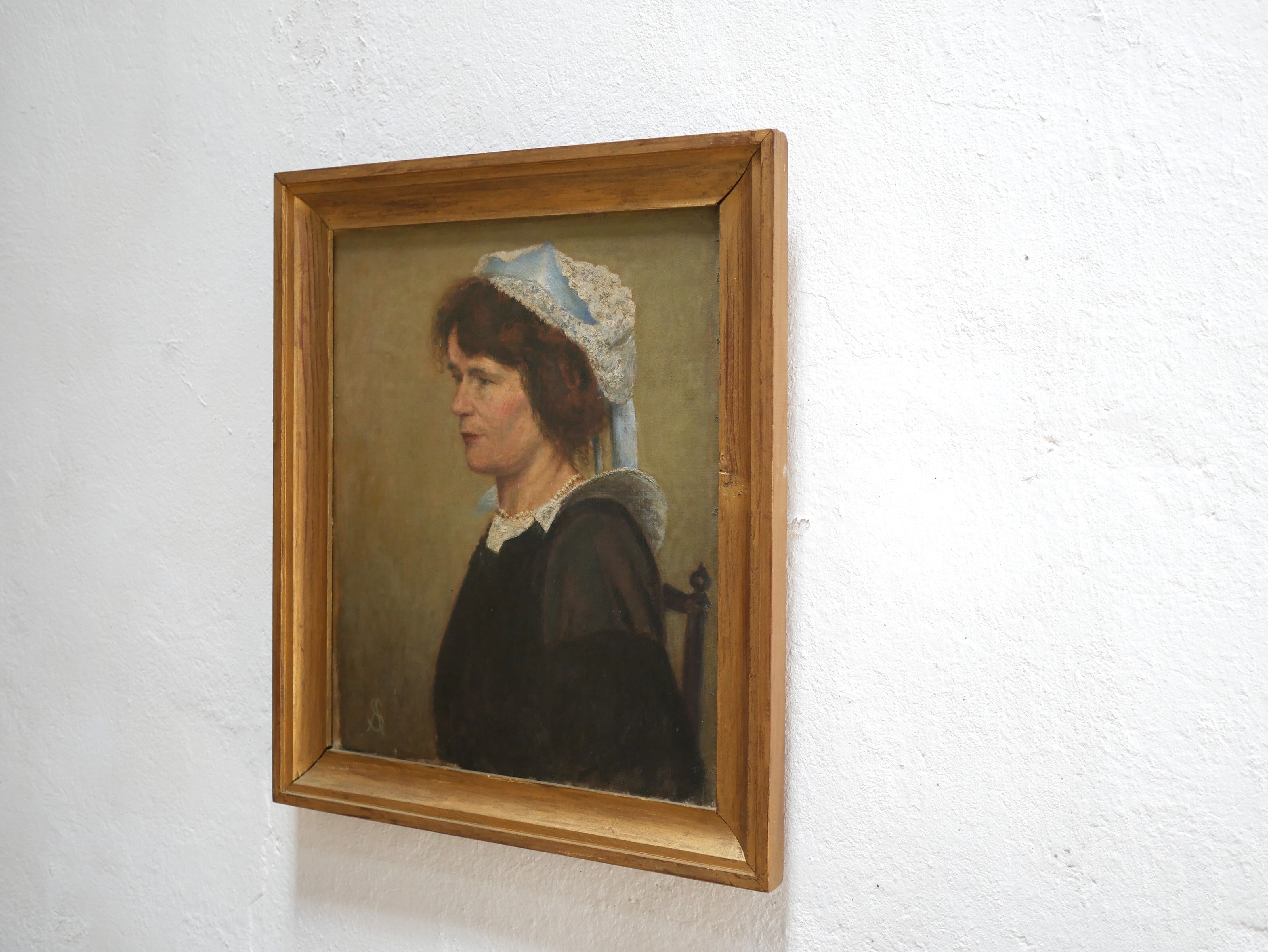 Portrait painting, painting on old canvas