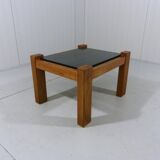 Brutalist coffee side table in oak & natural stone 1970's