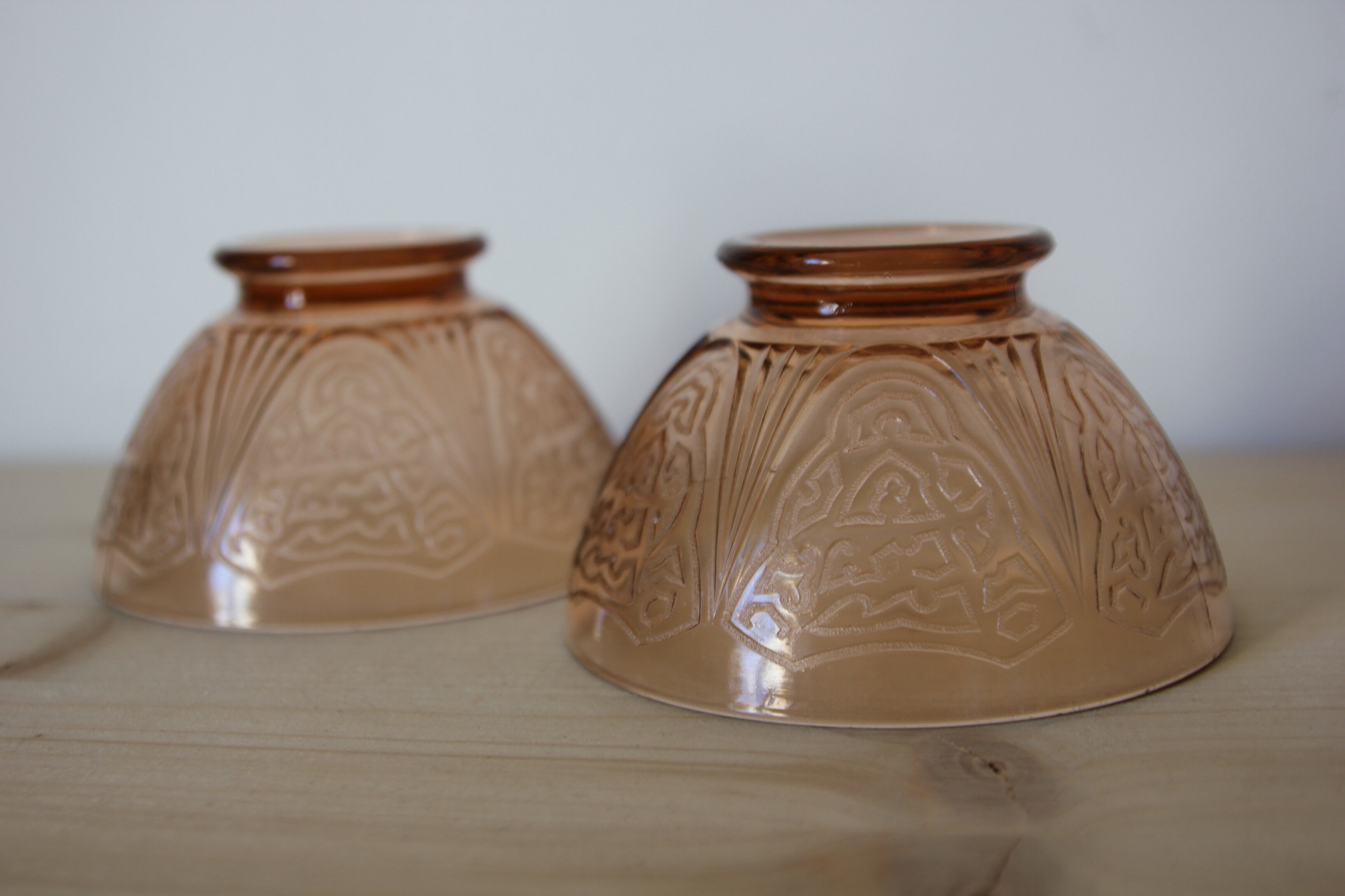 Duo of pink glass bowls