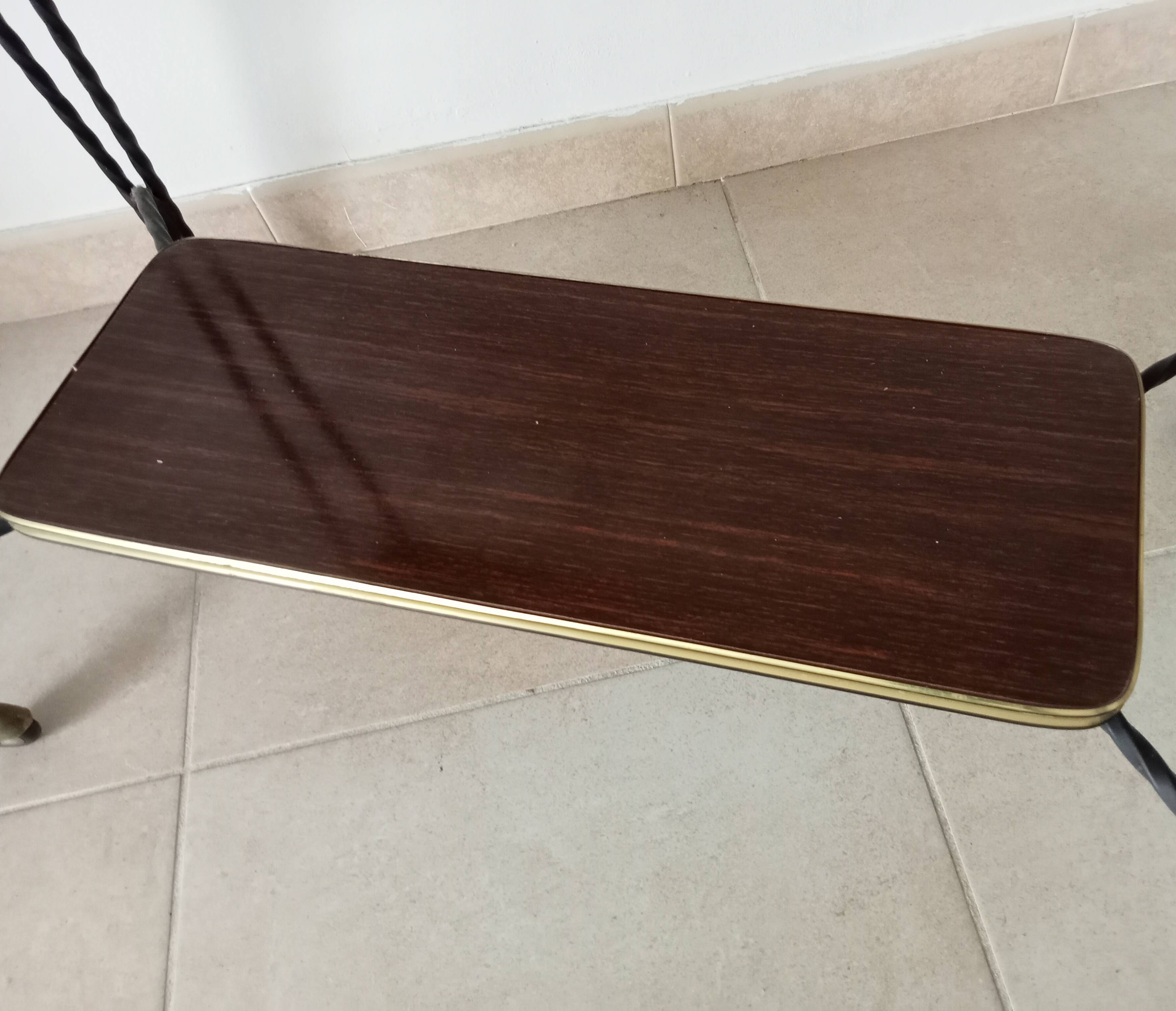 Vintage Formica and wrought iron rolling dessert trolley/side table.