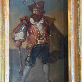 Pair of portraits of Italian bandits, oil on panels, gilded frames, circa 1880.