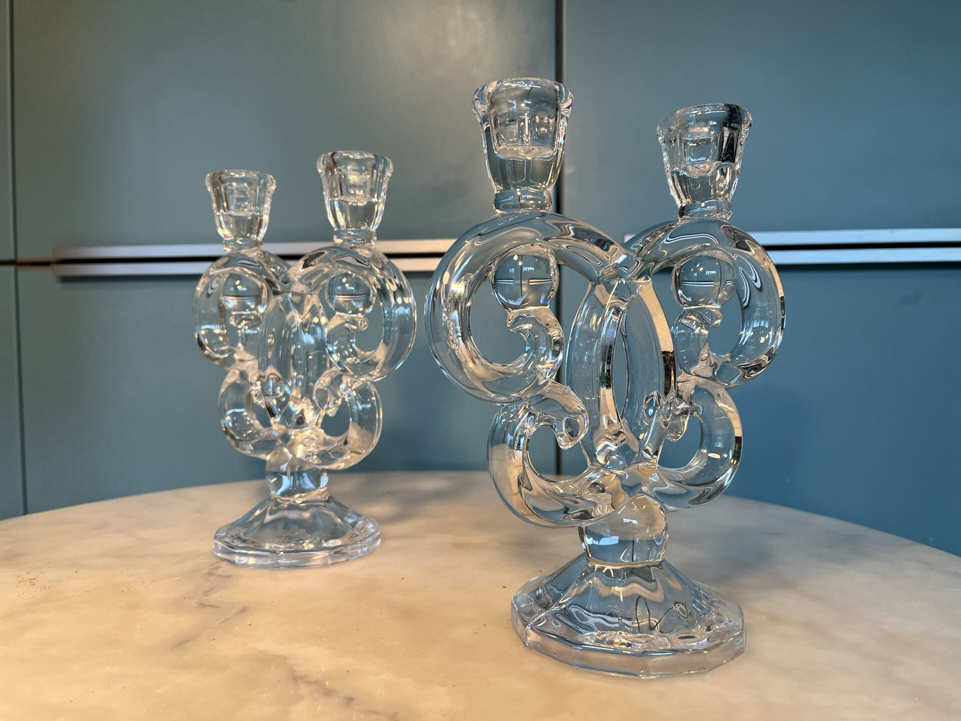 Paire de bougeoirs en cristal de Vannes