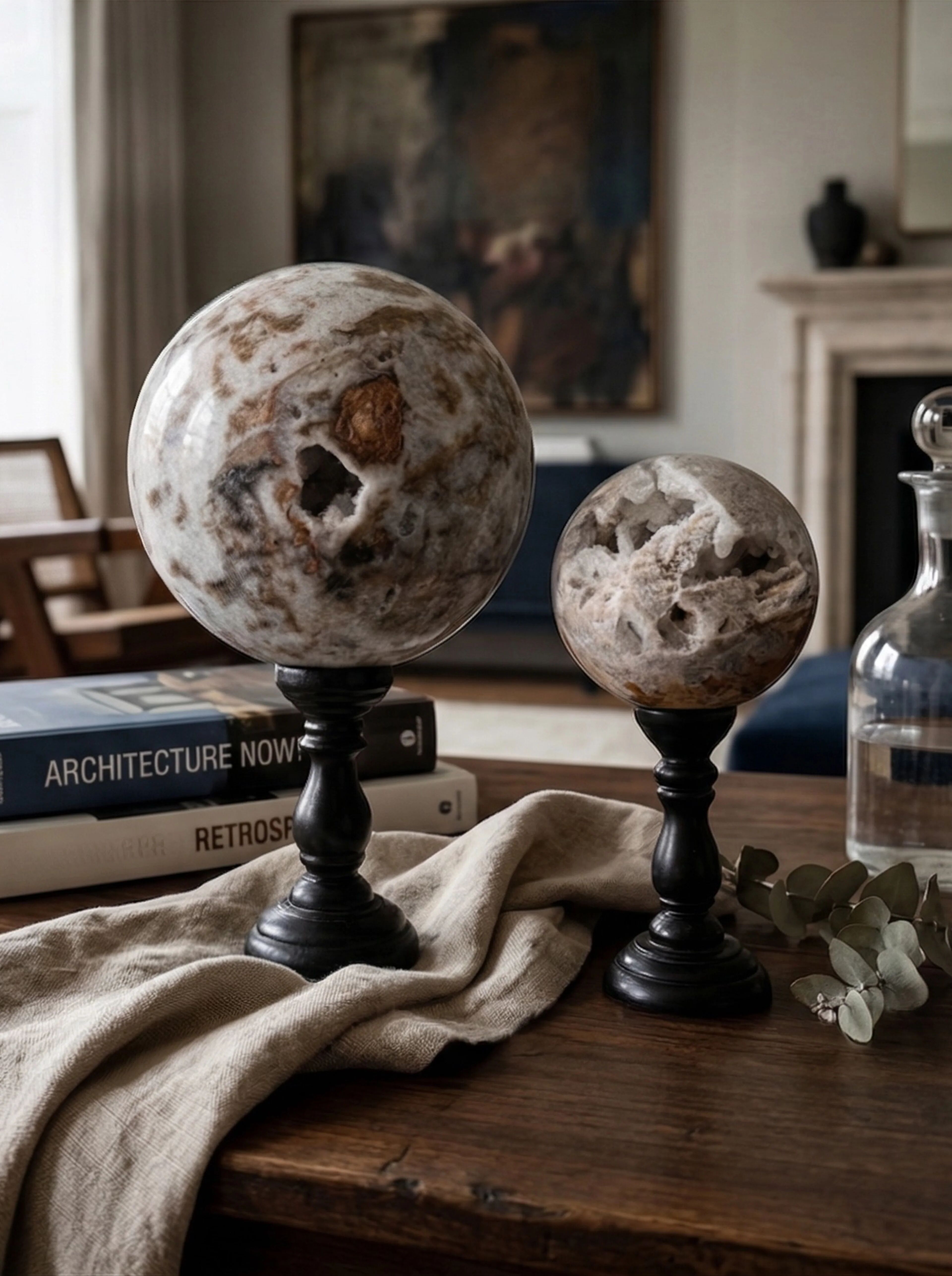 drusy agate spheres (quartz) on bases – mineral decoration