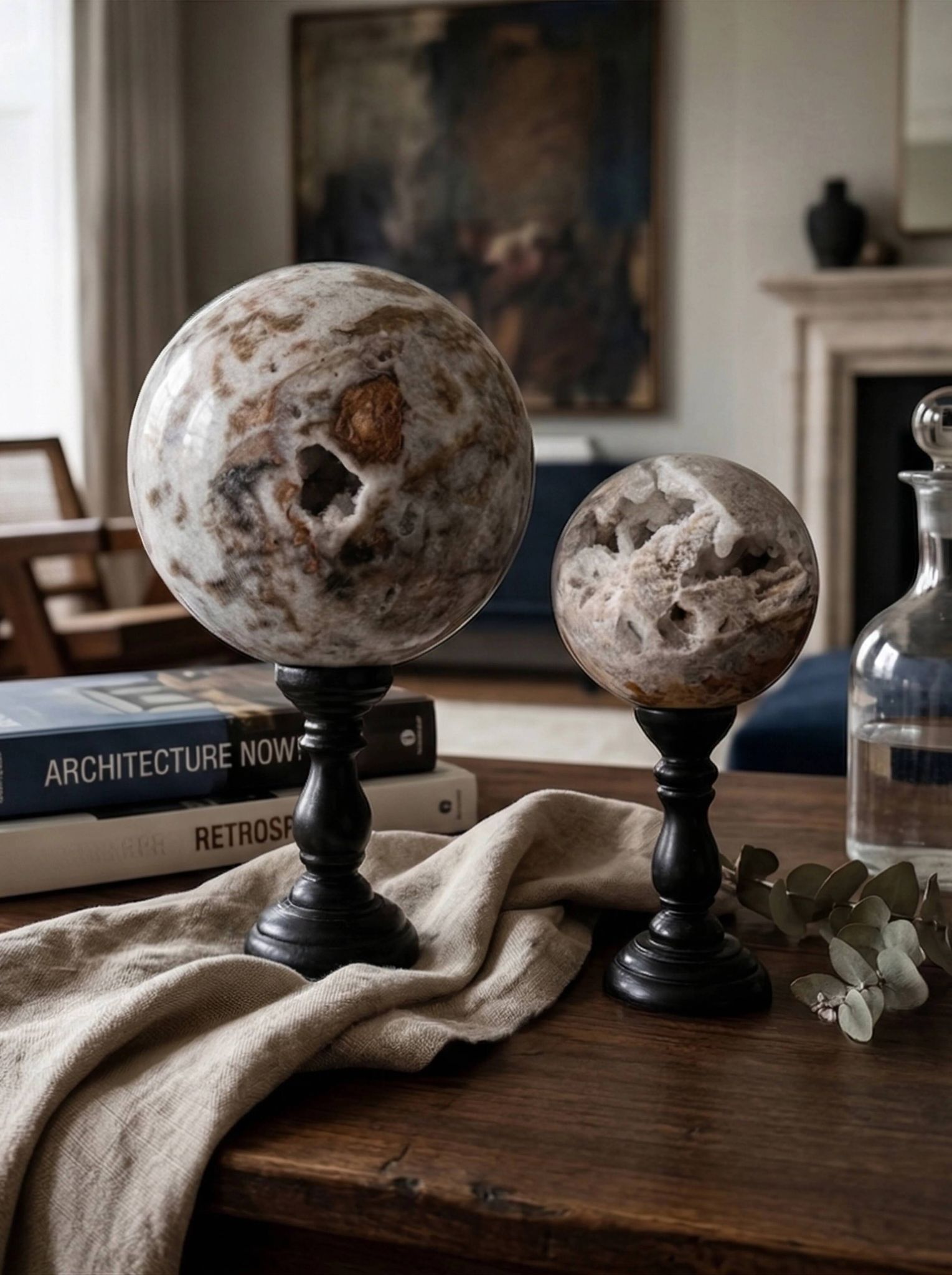drusy agate spheres (quartz) on bases – mineral decoration