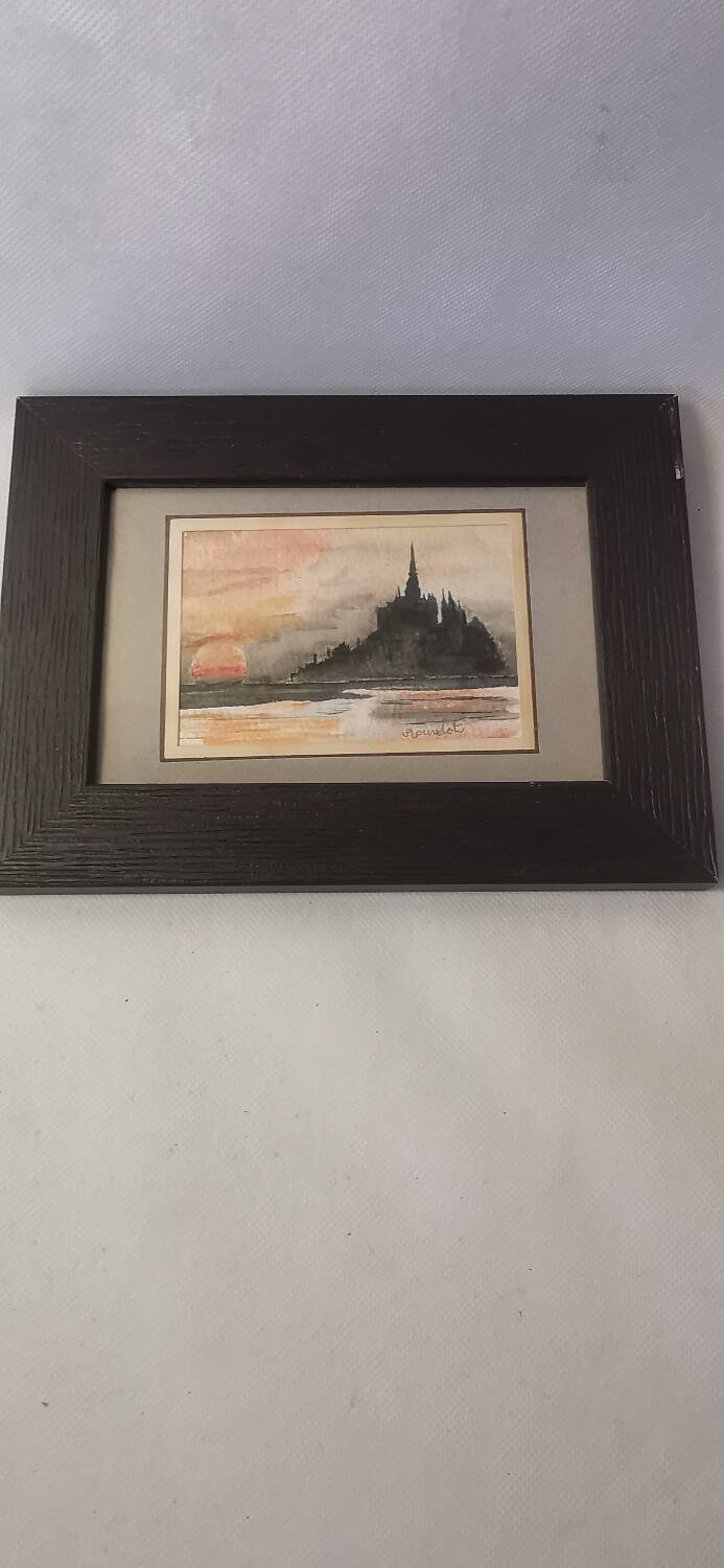 Very pretty signed watercolor of Mont Saint Michel
