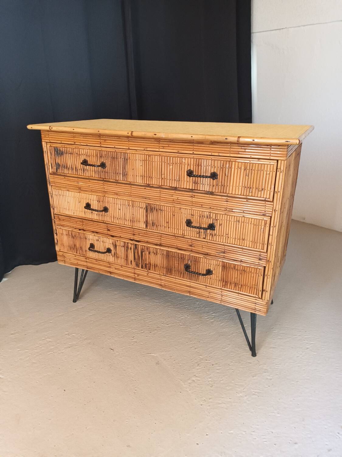 Vintage rattan chest of drawers