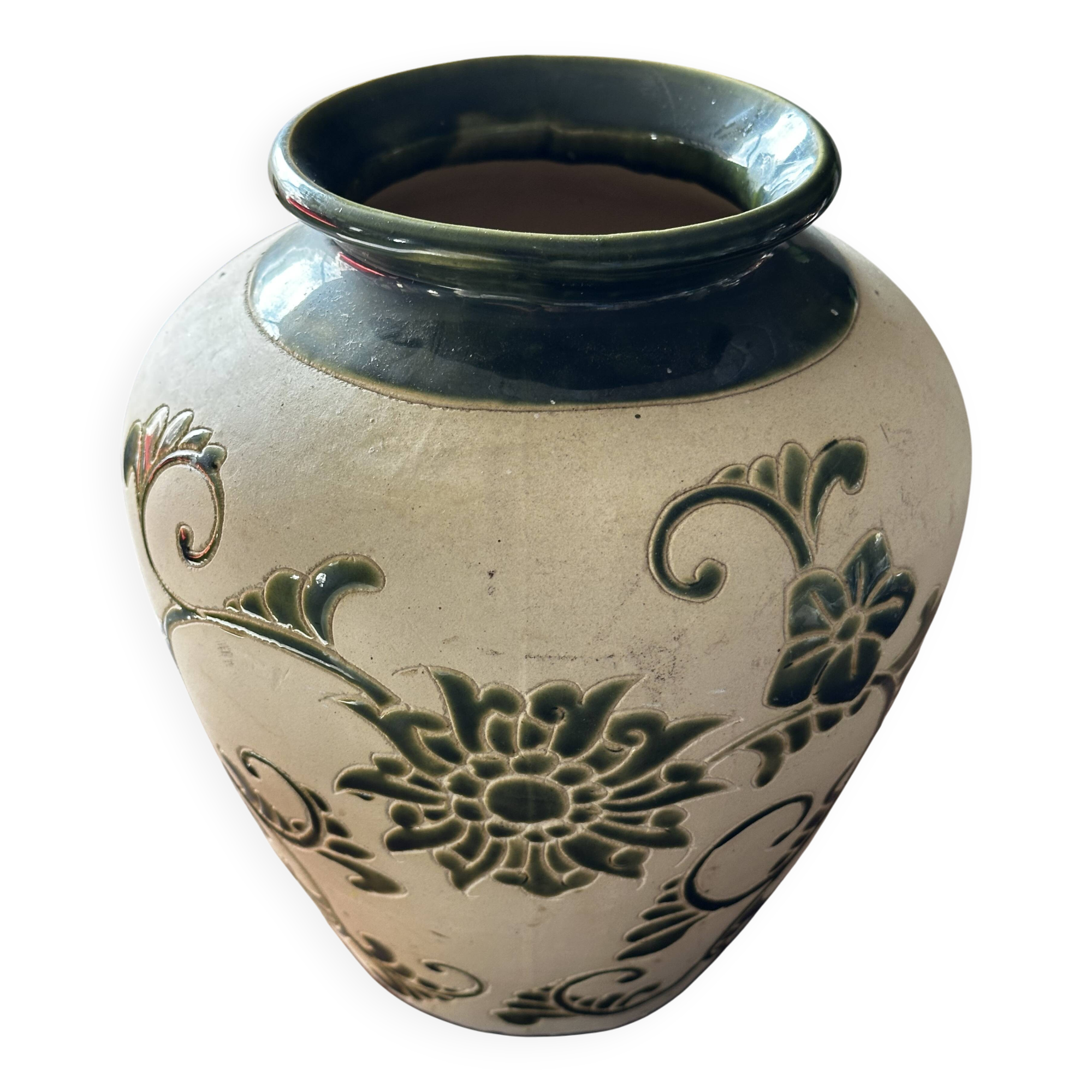 Art Deco vase signed GV (Croismare) raw and glazed ceramic