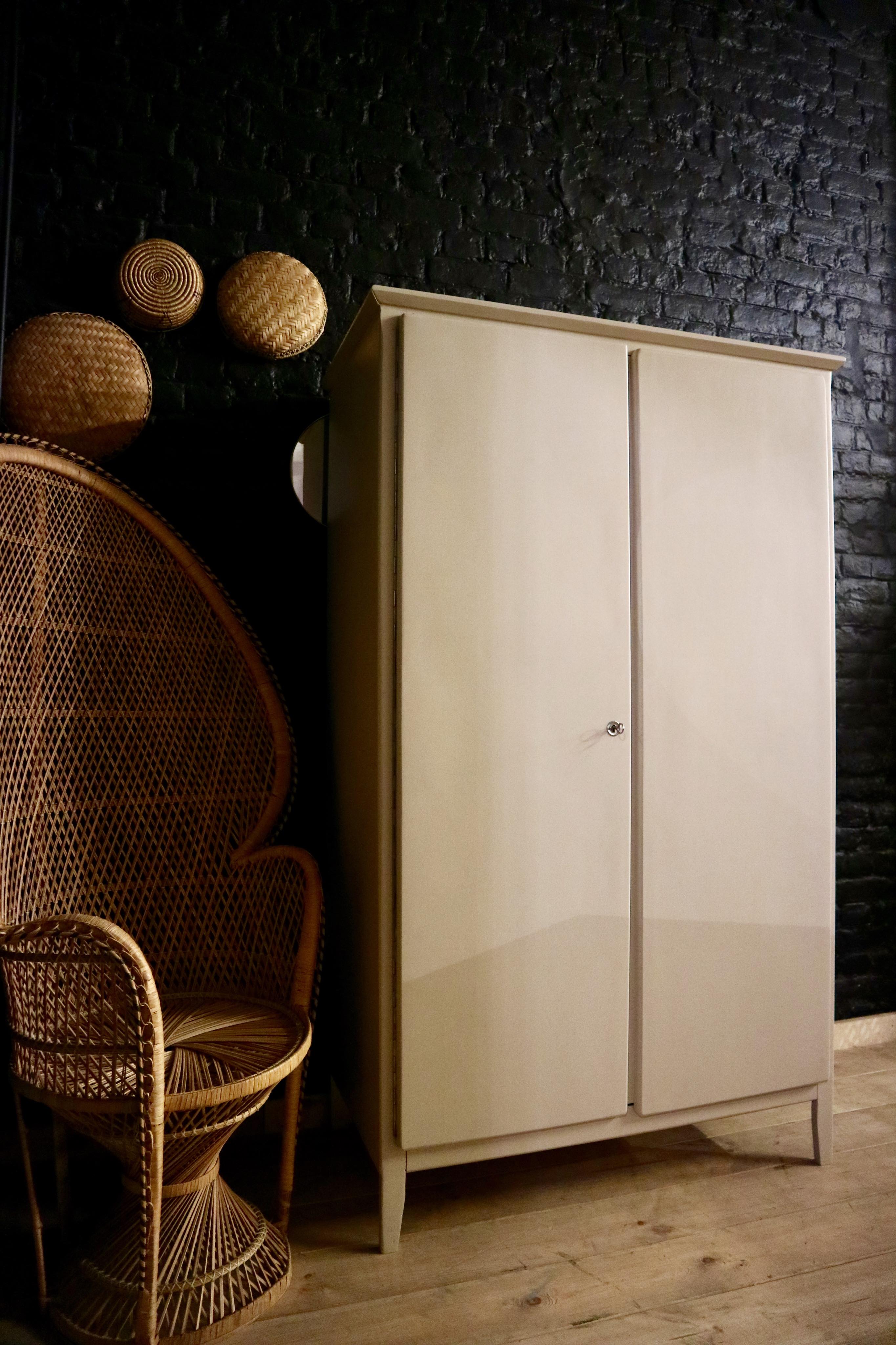 Restored parisian ivory, emerald green cabinet