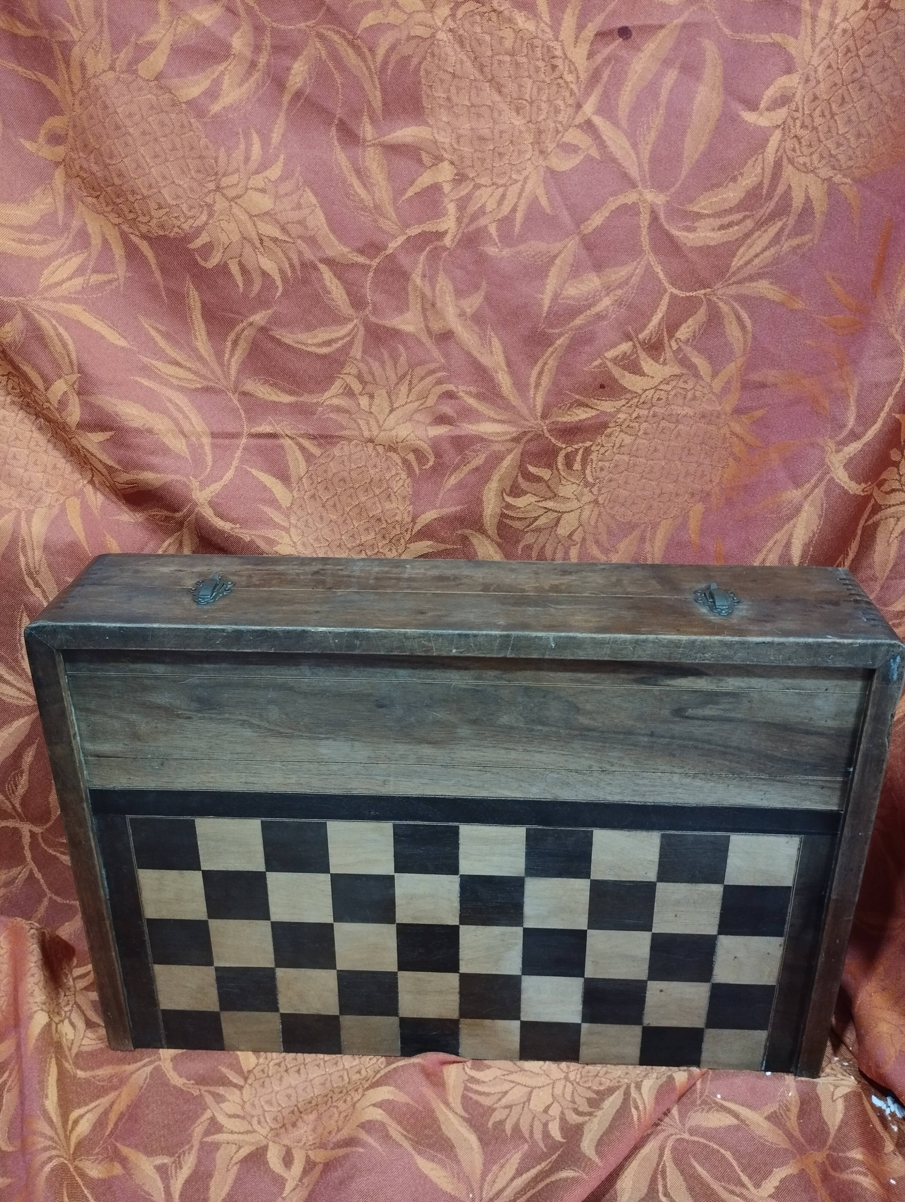 Antique wooden backgammon and checkers game box