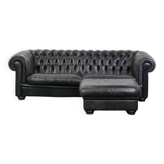 Set consisting of a cowhide leather Chesterfield sofa and matching ottoman